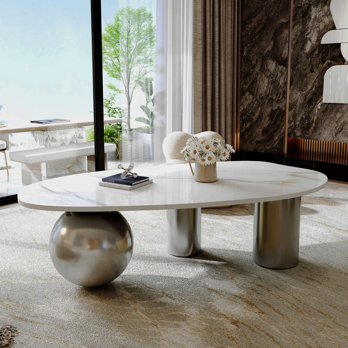 49.2-Inch Freeform Faux-Marble Coffee Table