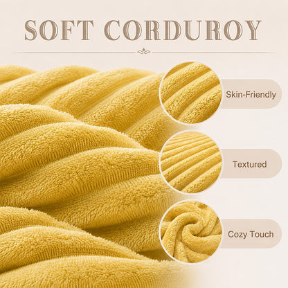 Round Corduroy Bean Bag Chair with Three Pillows — yellow corduroy texture close-up