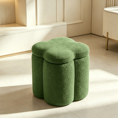 Flower-Petal Chenille Storage Ottoman — green front three-quarter view