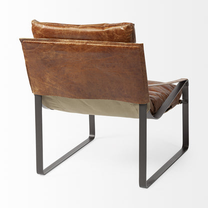 Brown Leather Unibody Seat Accent Chair With Black Metal Frame - 380628