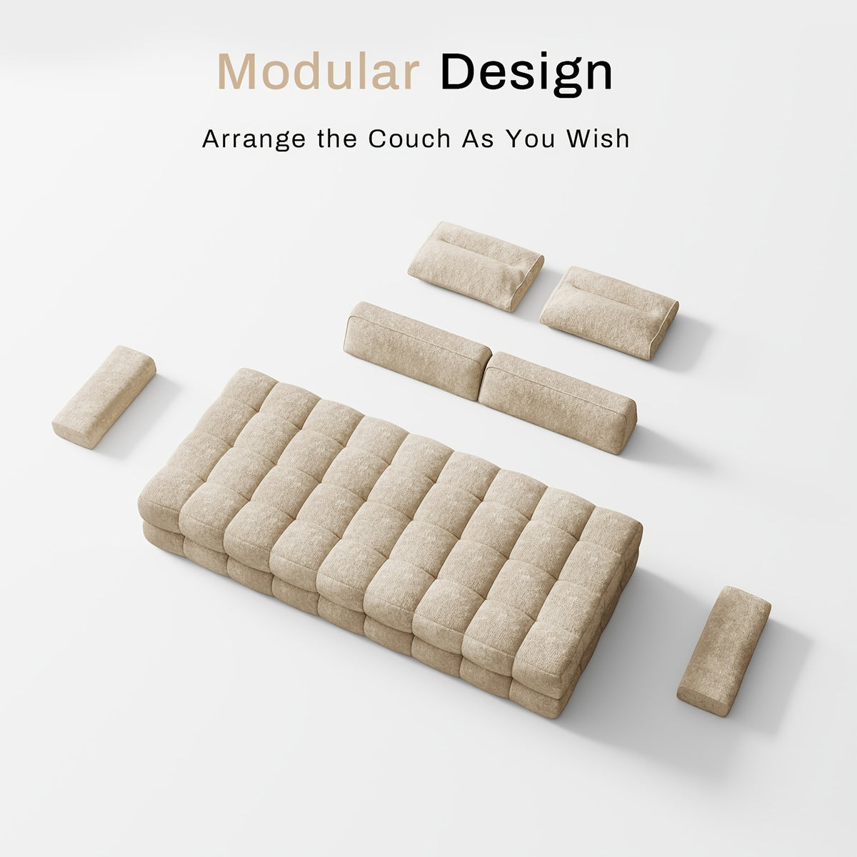 88-Inch Chenille Modular Cloud Loveseat — separate modular cushions and base arrangement