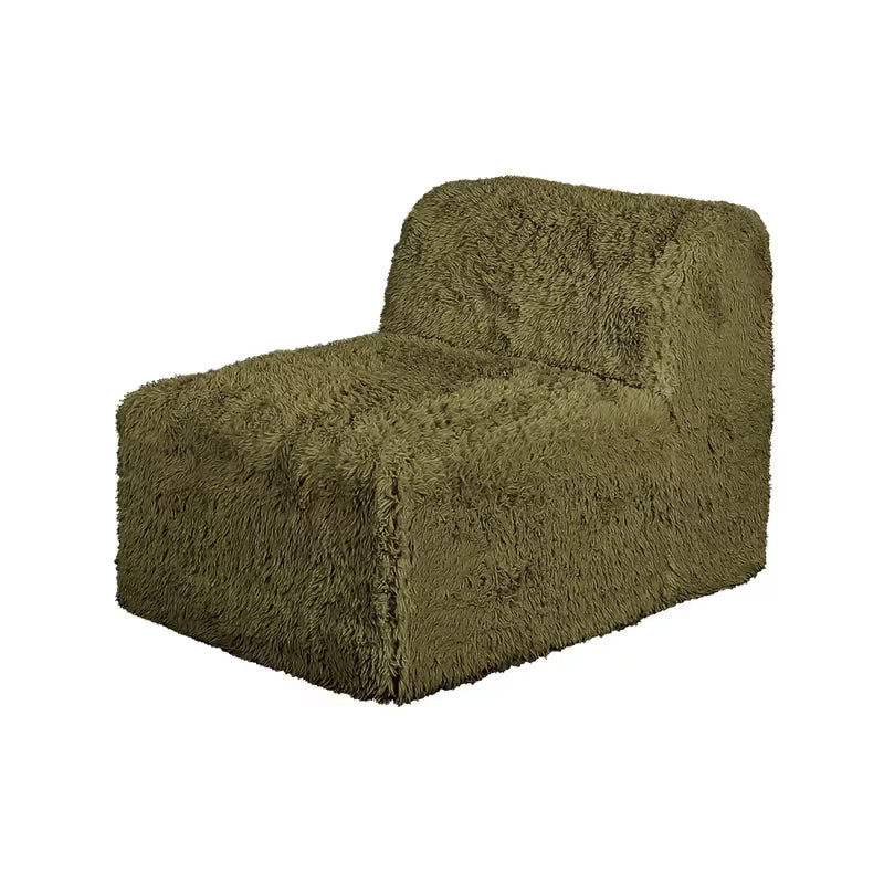 Olive Plush Modular Sofa — armless module angled view.