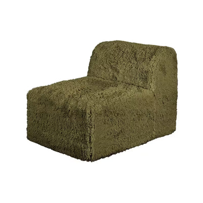 Olive Plush Modular Sofa — armless module angled view.
