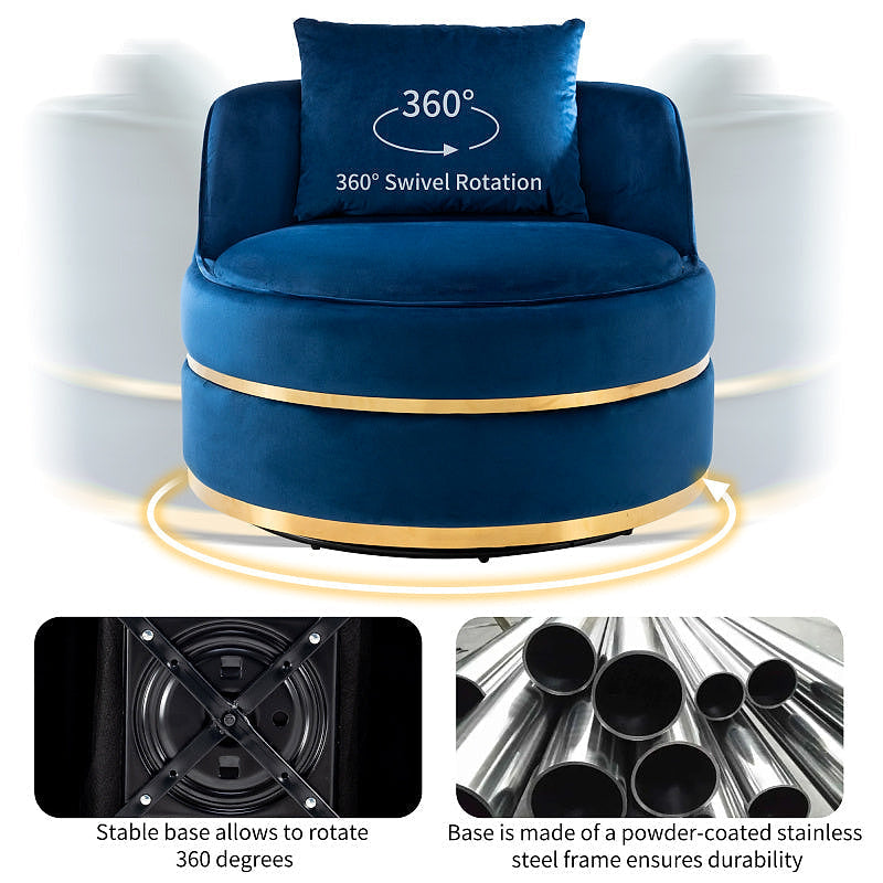 Sable Blue Velvet Swivel Barrel Chair — gallery view 8 of 9