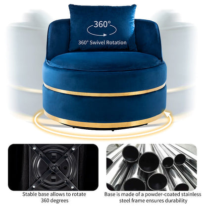 Sable Blue Velvet Swivel Barrel Chair — gallery view 8 of 9