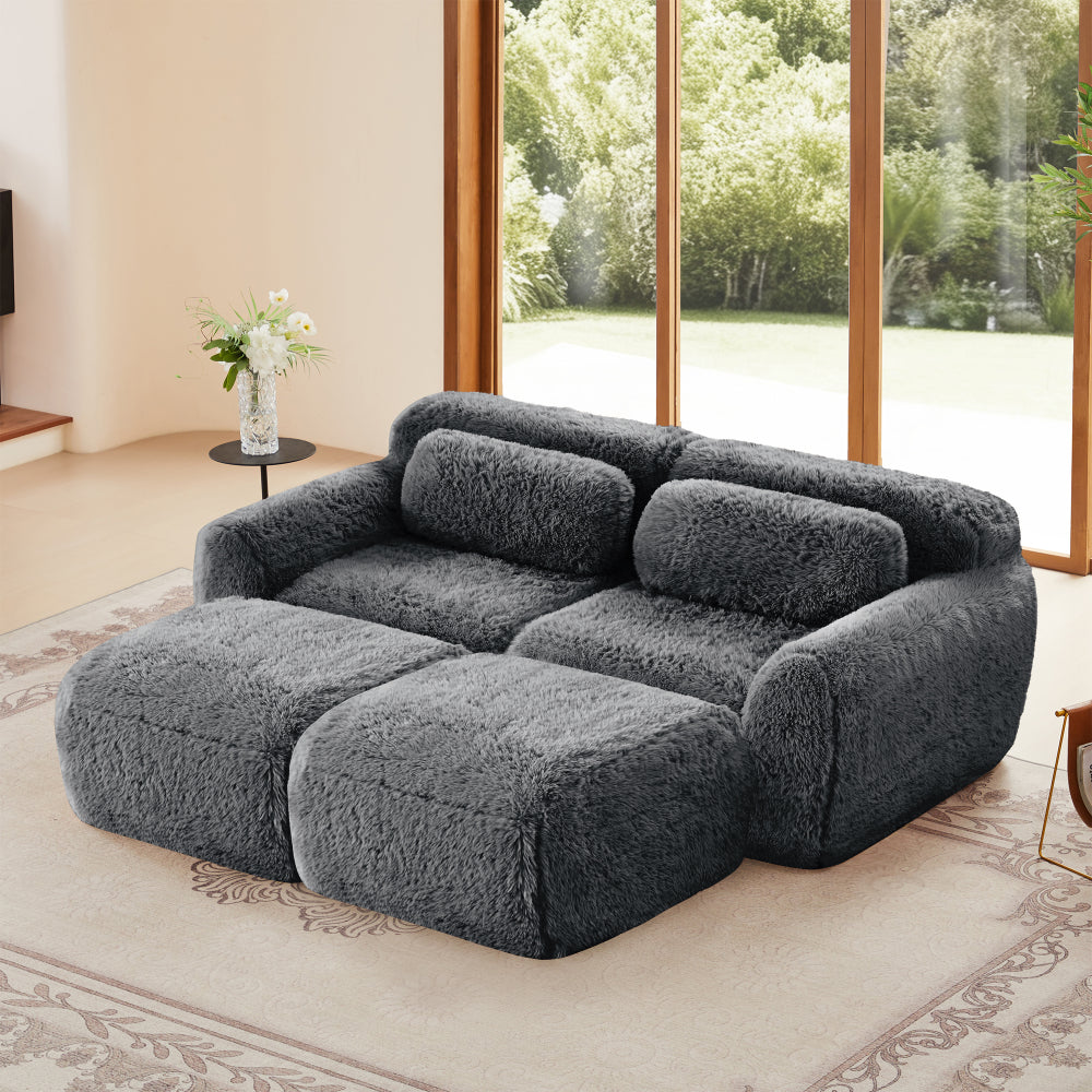 80-Inch Plush Deep-Seat Sofa with Footrests — dark Gray sofa viewed from front three-quarter angle