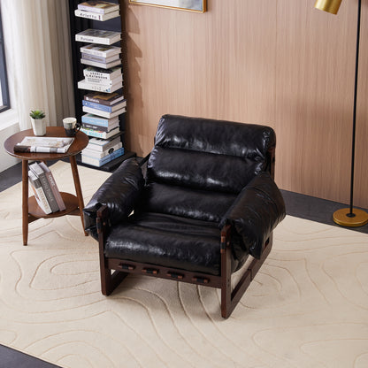 Antique Black Wood-Frame Lounge Chair — antique Black front three-quarter view in a study