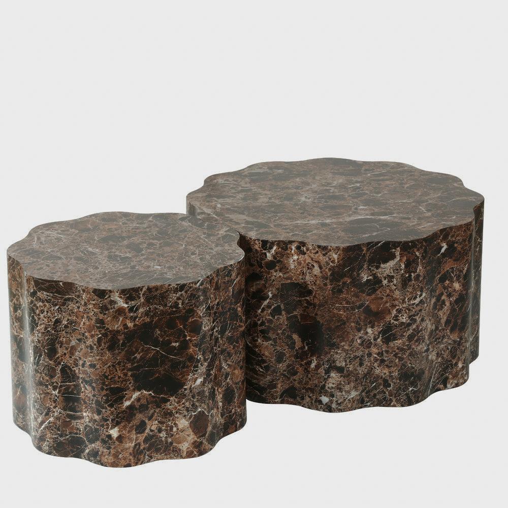 Brown Marble-Look Scalloped Tables, Set of 2