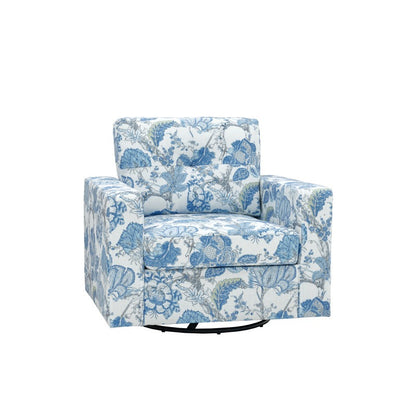 Blue Botanical Swivel Accent Chair — front product view on white.