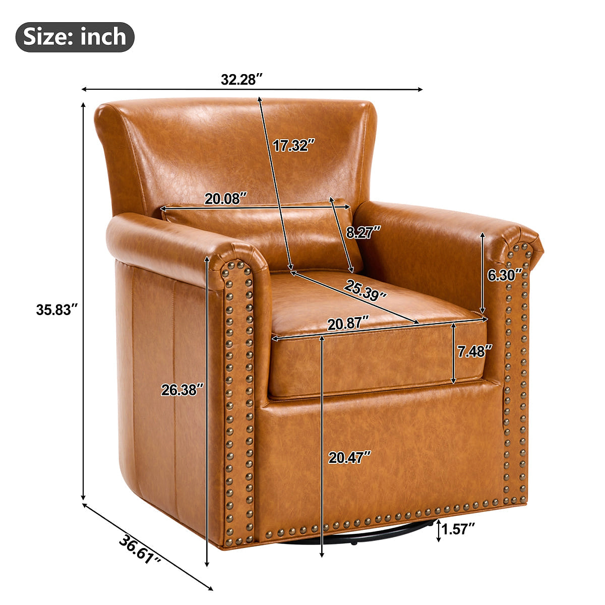 Roland Leather Swivel Club Chair — gallery view 8 of 8