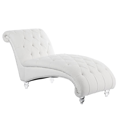 Tufted Chaise Lounge with Clear Legs — opposite three-quarter product view.