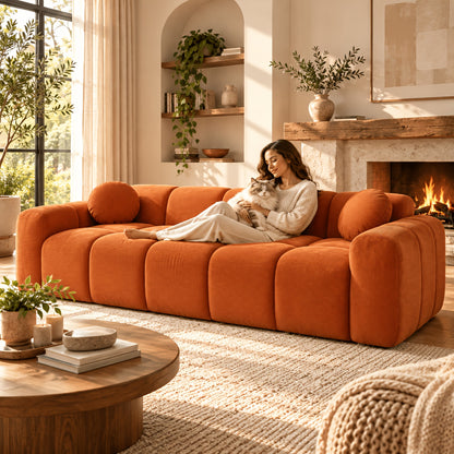 98-Inch Corduroy Low-Profile Sofa — tangerine reclining scale view