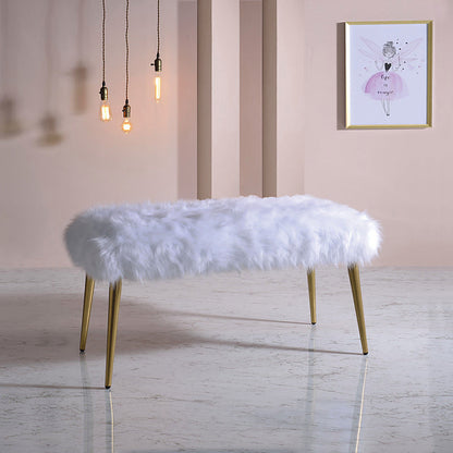 White Faux-Fur Bench with Gold-Tone Legs