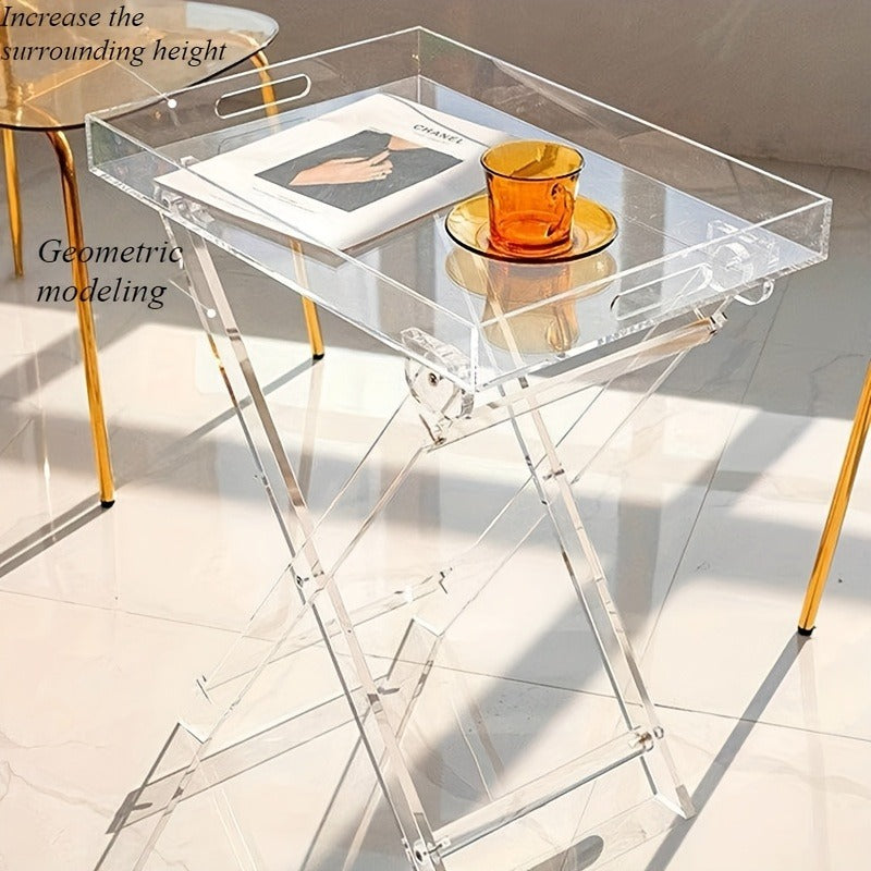 Portable Acrylic Folding Coffee Table - Transparent Lightweight Foldable Design, Classic Style Bedside Storage Tray for Living Room, Dorm, Office - Durable Plastic Home Decor