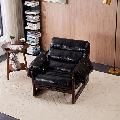 Leather-Look Accent Chair with Wood Frame — antique black chair with dark wood frame