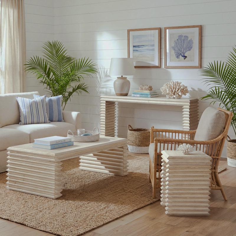 Veda Whitewashed Geometric Waterfall Side Table