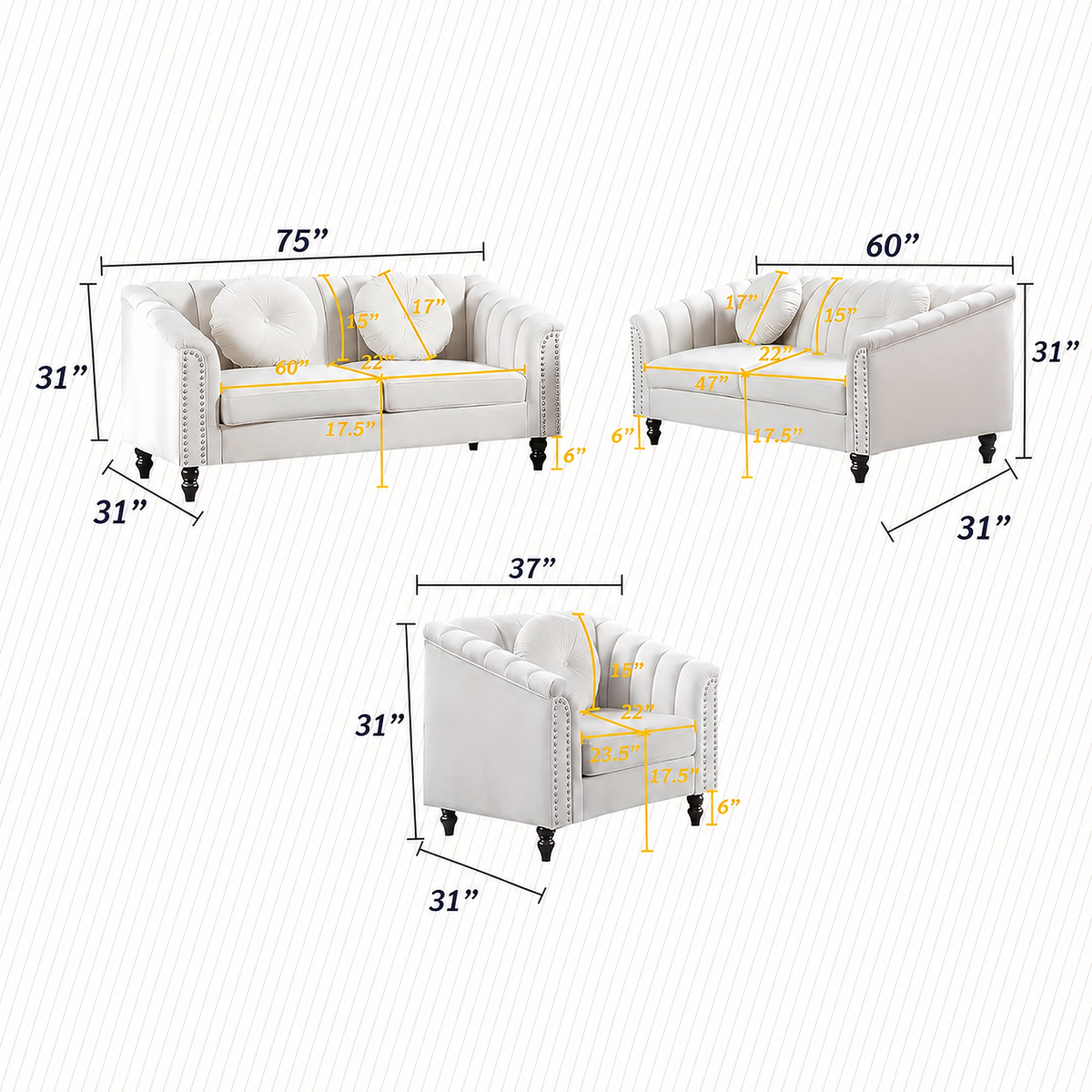 Chesterfield seating collection dimensions