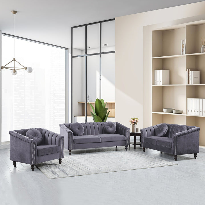 Chesterfield seating collection in Moonlit Gray