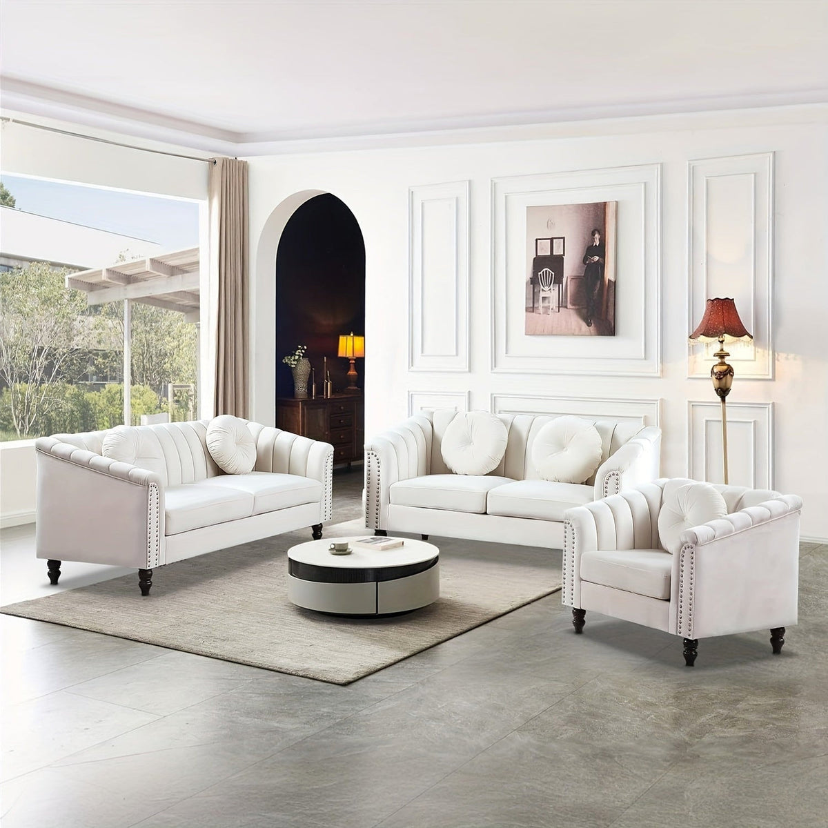 Chesterfield seating collection in Ivory Dream