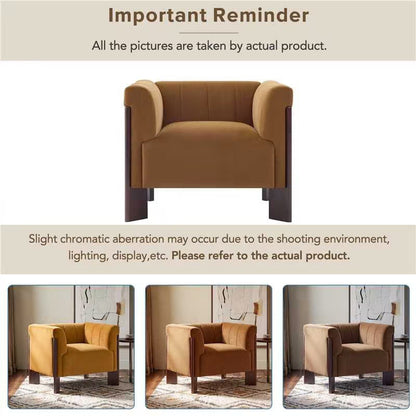 Caramel Channel-Back Velvet Armchair — supplier color and lighting comparison collage
