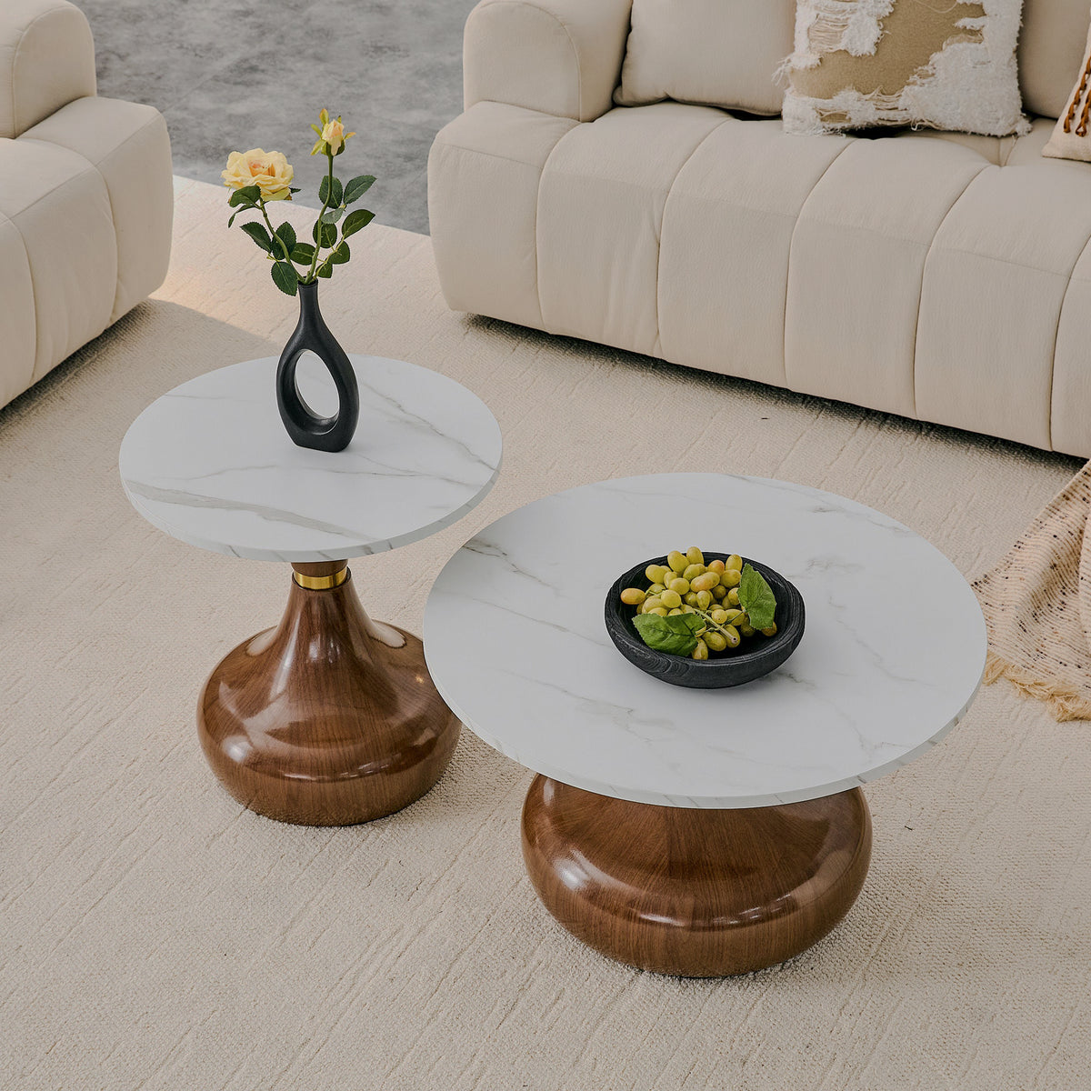 Overhead marble-pattern tops