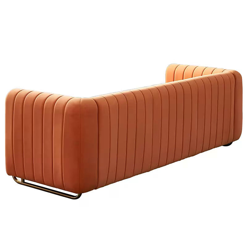 Orange Channel-Back Sofa with Gold-Tone Accents