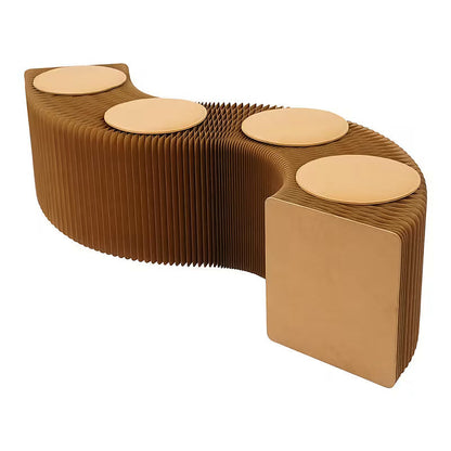 Expandable kraft paper accordion bench with round seat pads — curved configuration