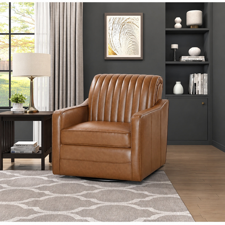 Brown Channel-Stitched Swivel Chair