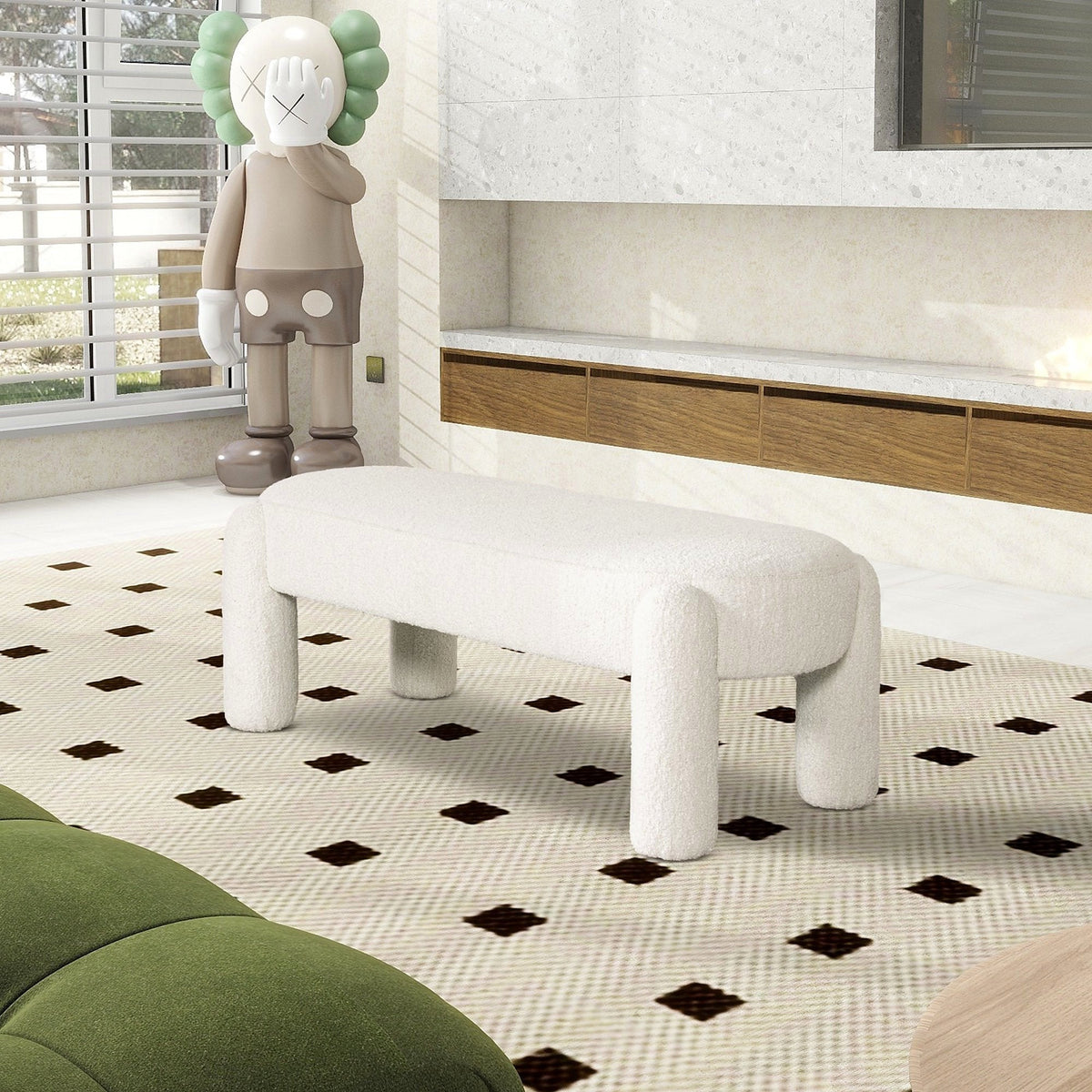 Hugo Cream Bouclé-Style Bench