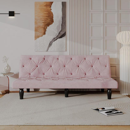 66-Inch Pink Velvet Convertible Sofa Bed