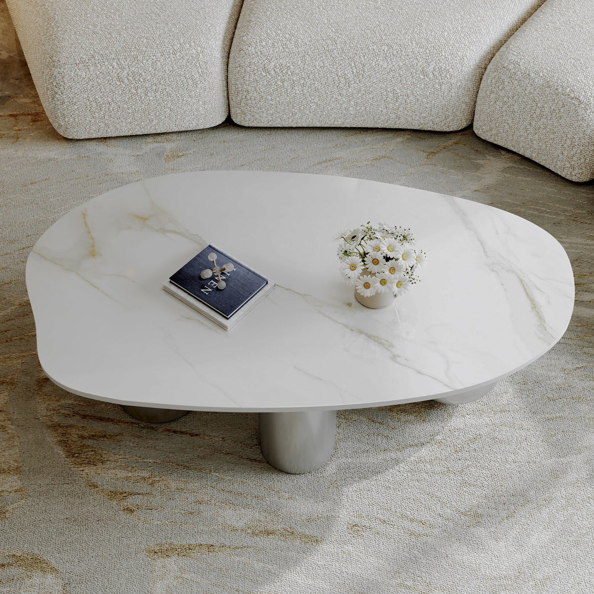 49.2-Inch Freeform Faux-Marble Coffee Table - Gray,White