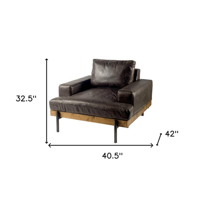 41" Black Faux Leather Distressed Club Chair - 376350