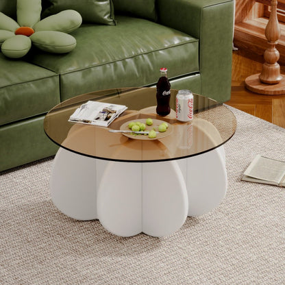 White petal-base tinted-glass table
