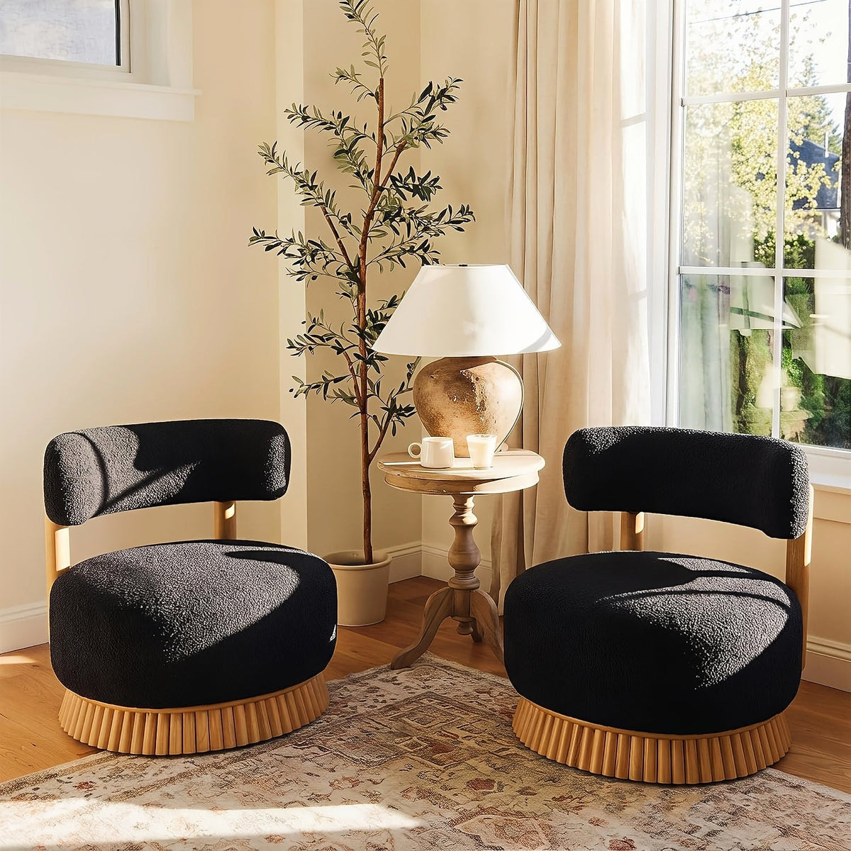 Black Upholstered Swivel Chairs, Set of Two — featured product photograph