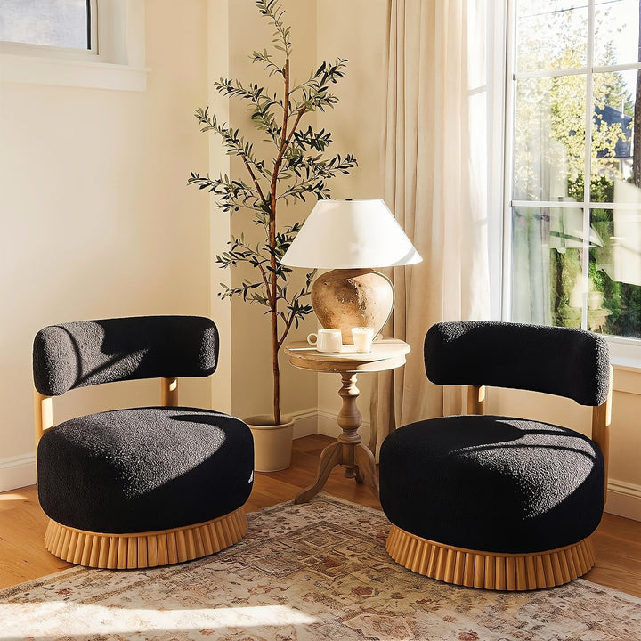 Black Upholstered Swivel Chairs, Set of Two — featured product photograph