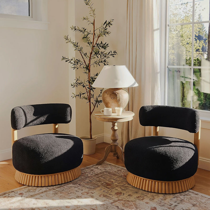 Black Upholstered Swivel Chairs, Set of Two — featured product photograph