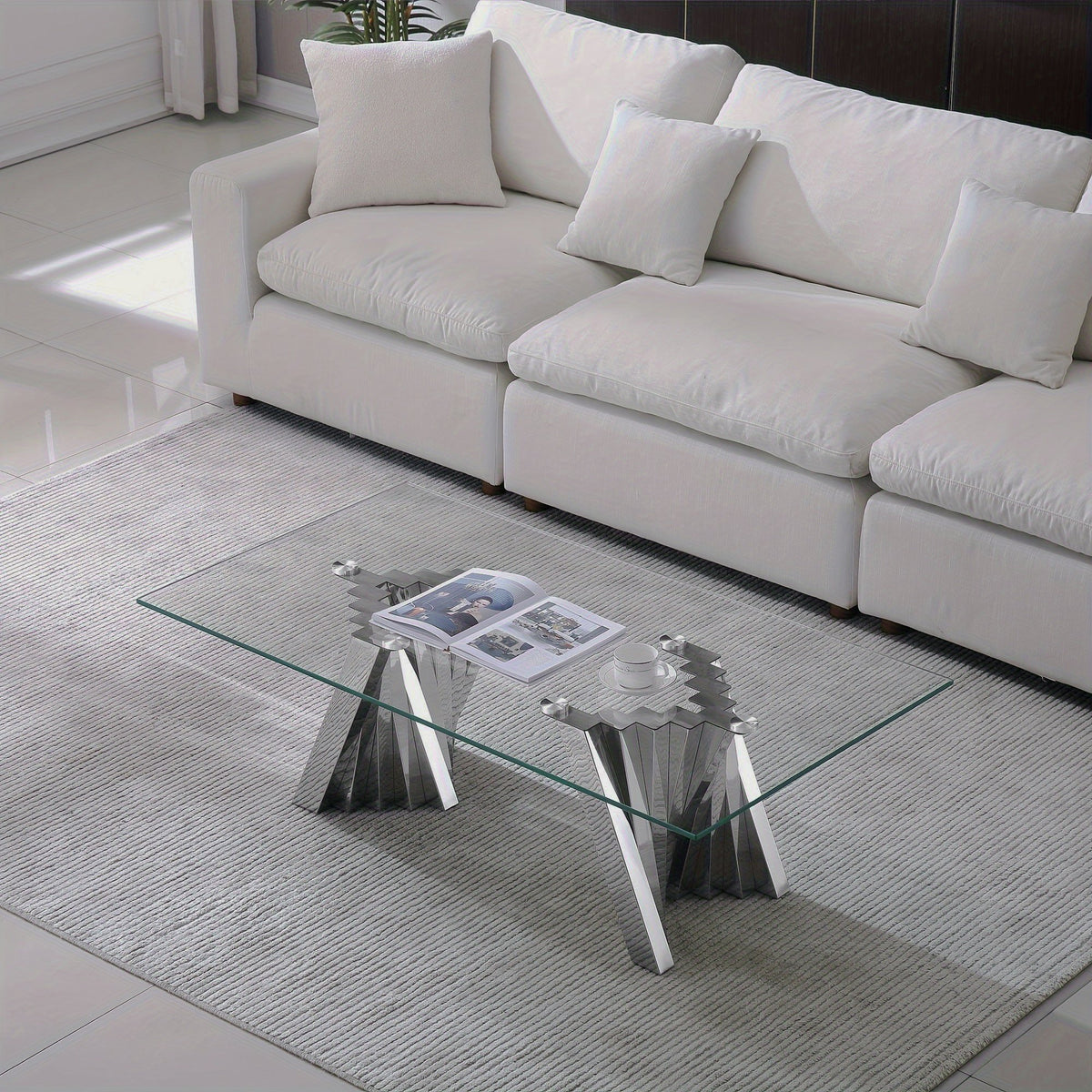 Glass-Top Tables with Twisted Stainless-Steel Bases