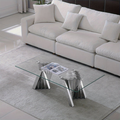 Glass-Top Tables with Twisted Stainless-Steel Bases