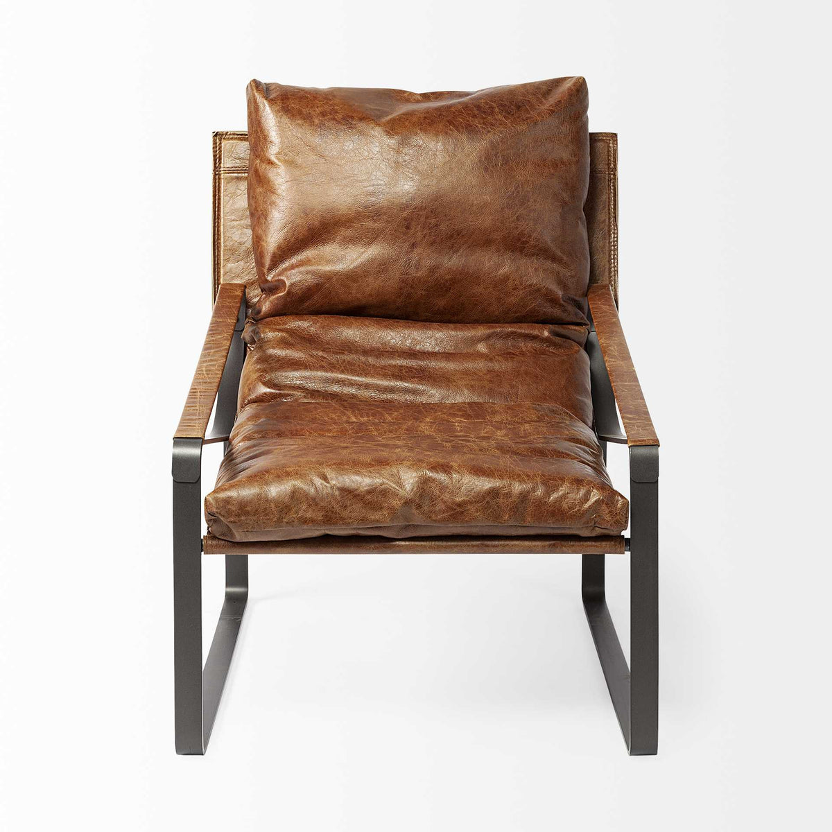Brown Leather Unibody Seat Accent Chair With Black Metal Frame - 380628