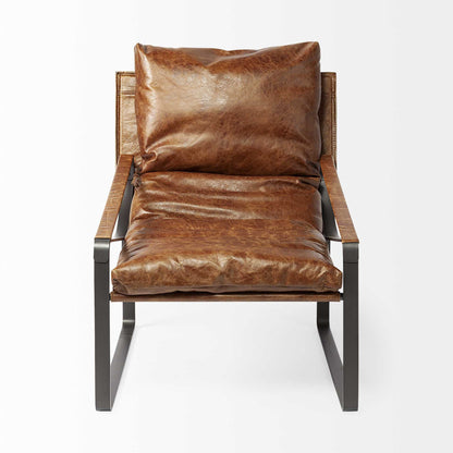 Brown Leather Unibody Seat Accent Chair With Black Metal Frame - 380628