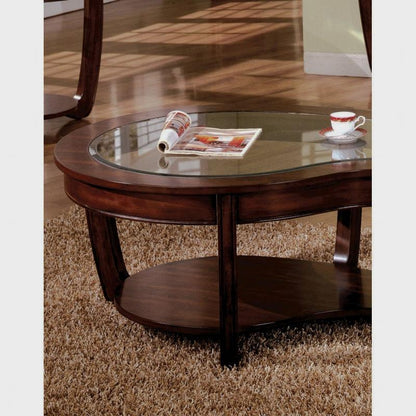 51-Inch Beveled Glass Coffee Table with Open Shelf