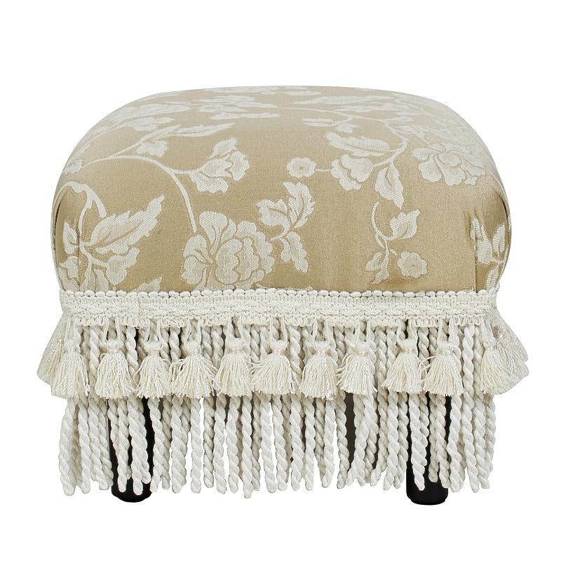 Champagne Floral Jacquard Footstool — end view of the floral footstool