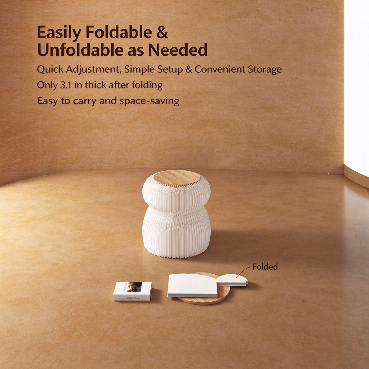 Supplier graphic showing kraft-paper side table folded flat