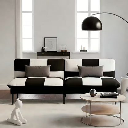 70-Inch Checkerboard Velvet Split-Back Futon — black and white checkerboard upright front view