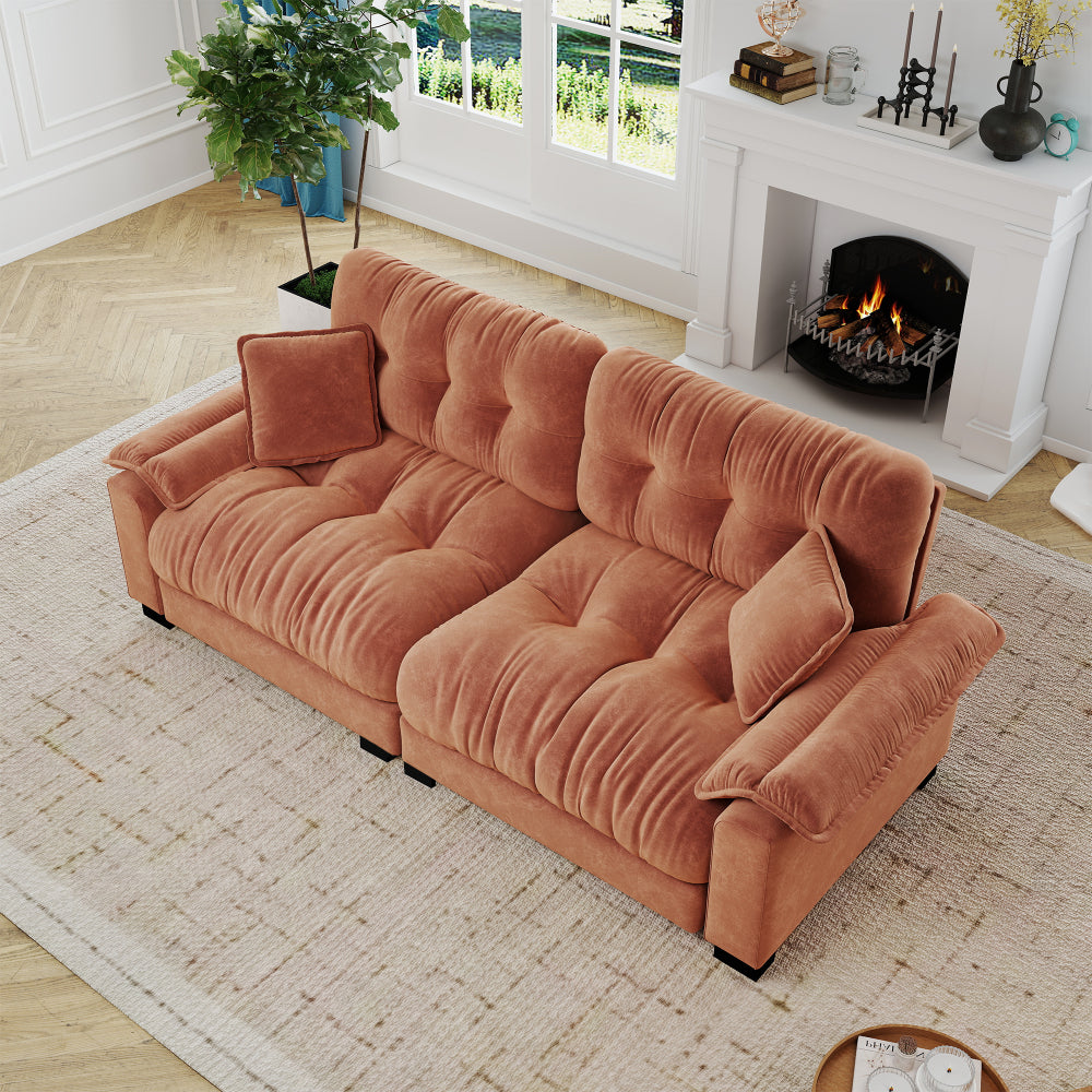 94-Inch Pleated Three-Seat Sofa — orange sofa viewed from above