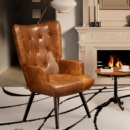 Tufted Faux-Leather Wingback Chair