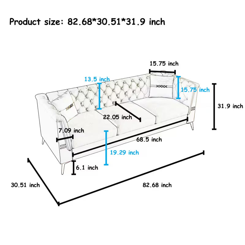 Black Velvet Two-Sofa Set — supplier individual sofa dimension diagram.