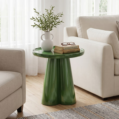 High Glossy End Table, Side Table, Petal Base Tray Top Design, Modern Nightstand, Accent Table, for Small Spaces, with 19" High Base, for Living Room Office Apartment, No Assembly - Blue/Green/Pink