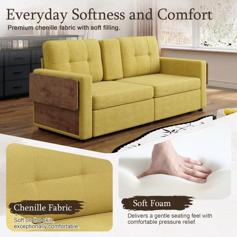 Chenille Storage Loveseat with Side Tables — alternate chenille and cushion detail panel.