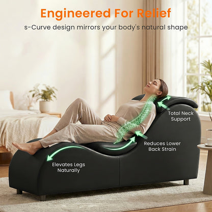 Black faux leather curved yoga chaise lounge